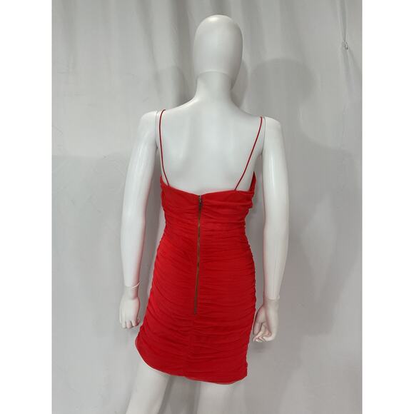 Alice + Olivia 'Cruz' Red Tulle Ruched Strap Mini Dress Size 8 - Picture 3 of 5